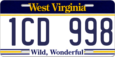 WV license plate 1CD998