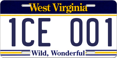WV license plate 1CE001