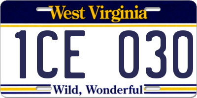 WV license plate 1CE030