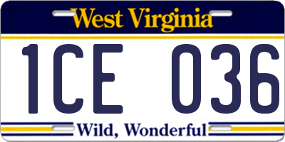 WV license plate 1CE036