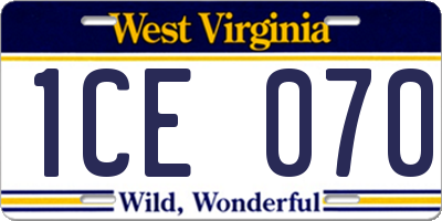 WV license plate 1CE070