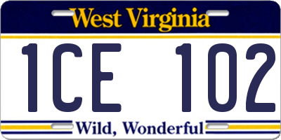 WV license plate 1CE102