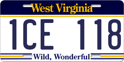 WV license plate 1CE118