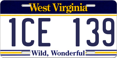 WV license plate 1CE139