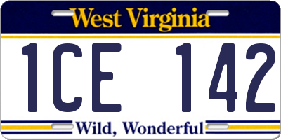 WV license plate 1CE142