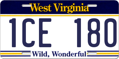 WV license plate 1CE180