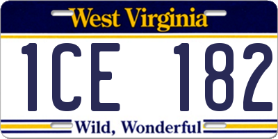 WV license plate 1CE182