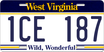 WV license plate 1CE187