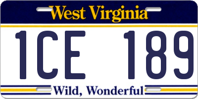 WV license plate 1CE189