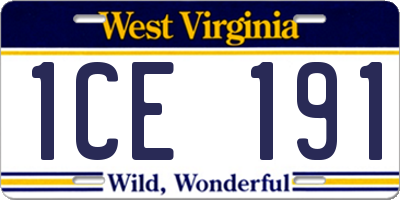 WV license plate 1CE191