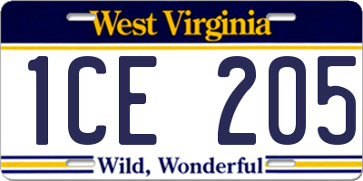 WV license plate 1CE205