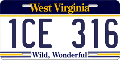 WV license plate 1CE316