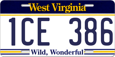 WV license plate 1CE386
