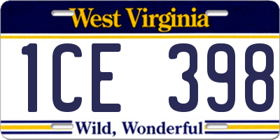 WV license plate 1CE398