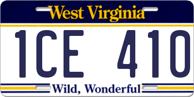 WV license plate 1CE410