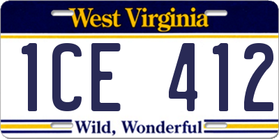 WV license plate 1CE412