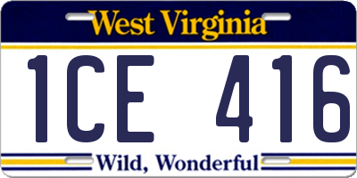 WV license plate 1CE416