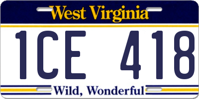 WV license plate 1CE418