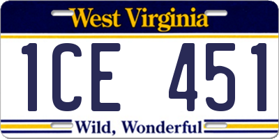 WV license plate 1CE451