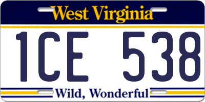 WV license plate 1CE538