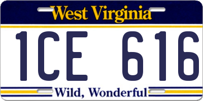 WV license plate 1CE616