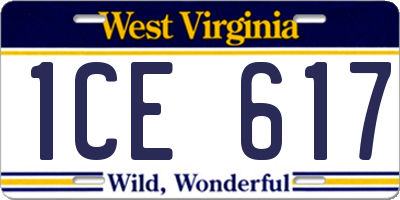 WV license plate 1CE617