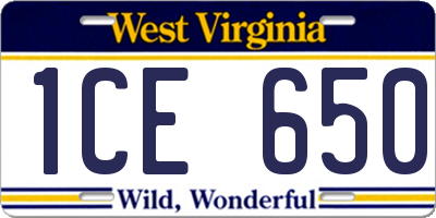 WV license plate 1CE650