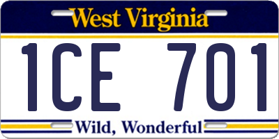 WV license plate 1CE701