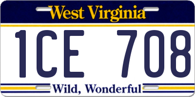 WV license plate 1CE708