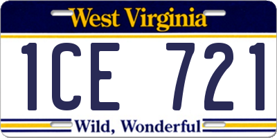 WV license plate 1CE721