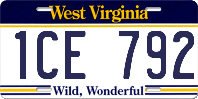 WV license plate 1CE792