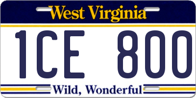 WV license plate 1CE800