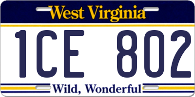 WV license plate 1CE802