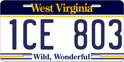 WV license plate 1CE803