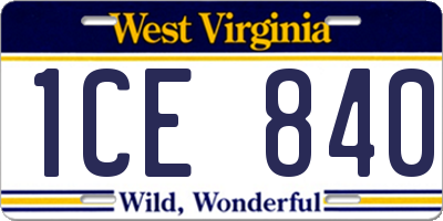 WV license plate 1CE840