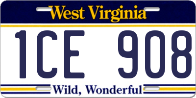 WV license plate 1CE908