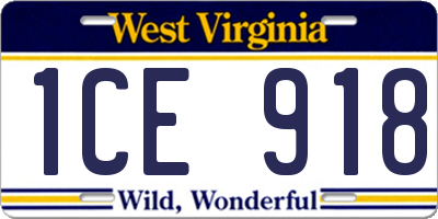 WV license plate 1CE918