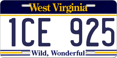 WV license plate 1CE925