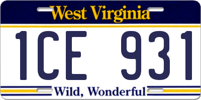 WV license plate 1CE931