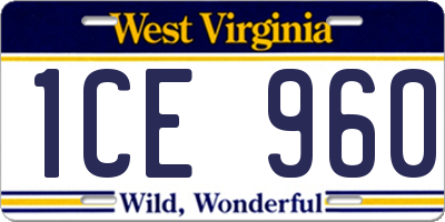 WV license plate 1CE960