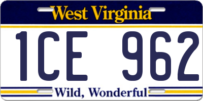 WV license plate 1CE962