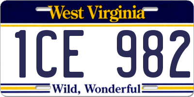WV license plate 1CE982
