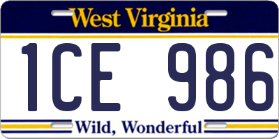 WV license plate 1CE986