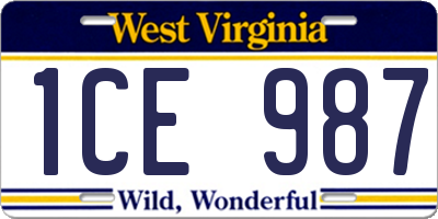 WV license plate 1CE987
