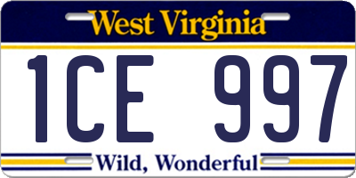 WV license plate 1CE997