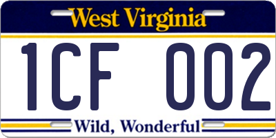 WV license plate 1CF002