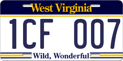 WV license plate 1CF007