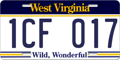 WV license plate 1CF017
