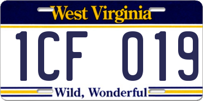 WV license plate 1CF019