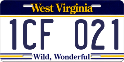 WV license plate 1CF021
